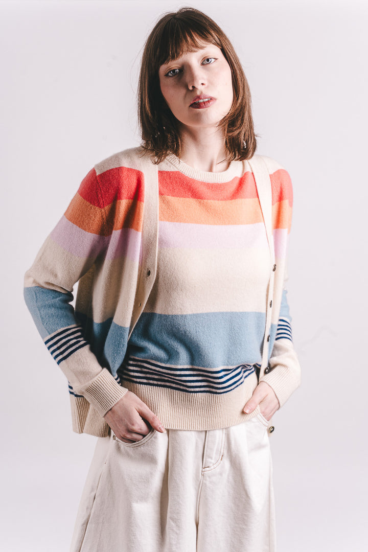 Deckchair Stripe Cashmere Cardigan - Jasmine/Multi