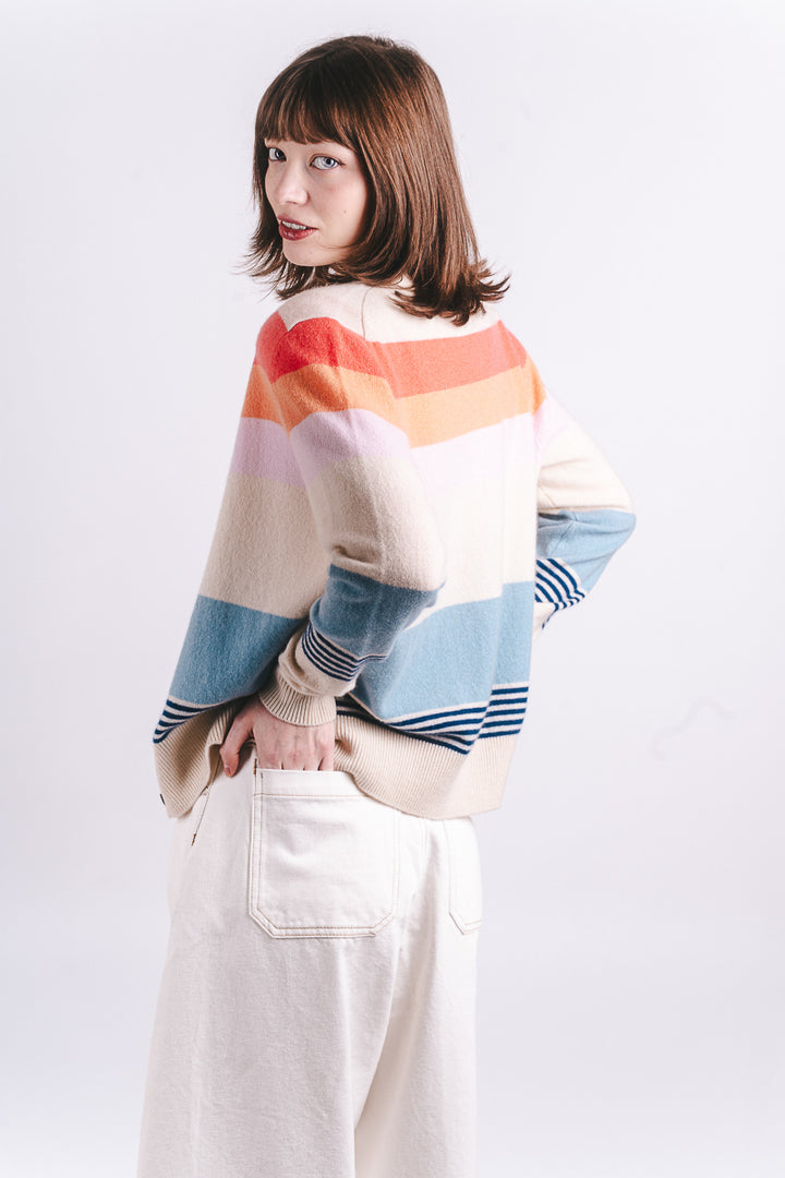 Deckchair Stripe Cashmere Cardigan - Jasmine/Multi