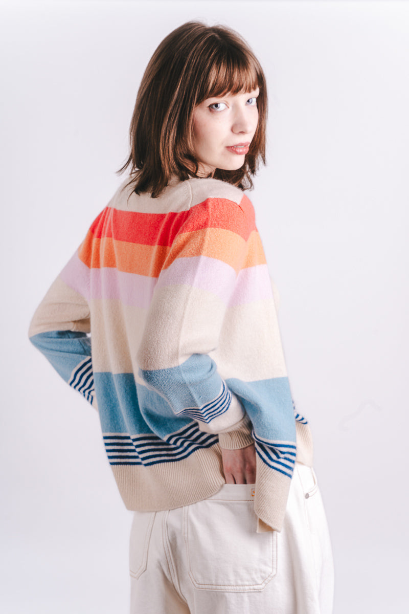 Deckchair Stripe Cashmere Cardigan - Jasmine/Multi
