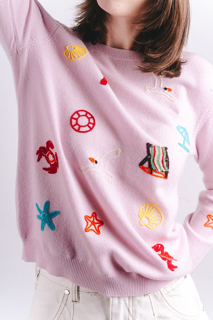 Seaside Tribute Cashmere Crew - Sakura