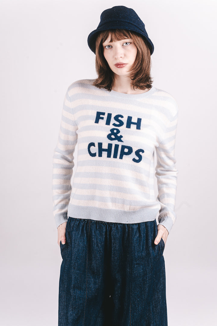 Fish And Chips Cashmere Crew - Pale Blue/Midnight Blue