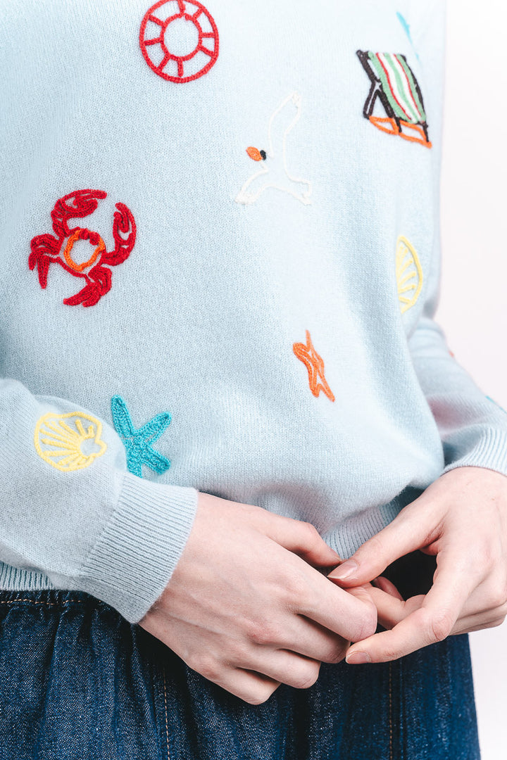 Seaside Tribute Cashmere Crew - Pale Blue