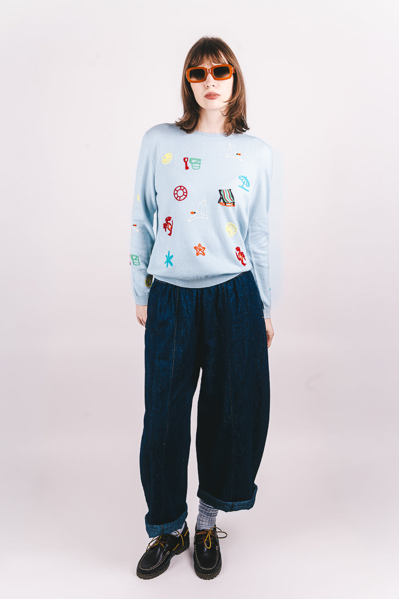 Seaside Tribute Cashmere Crew - Pale Blue