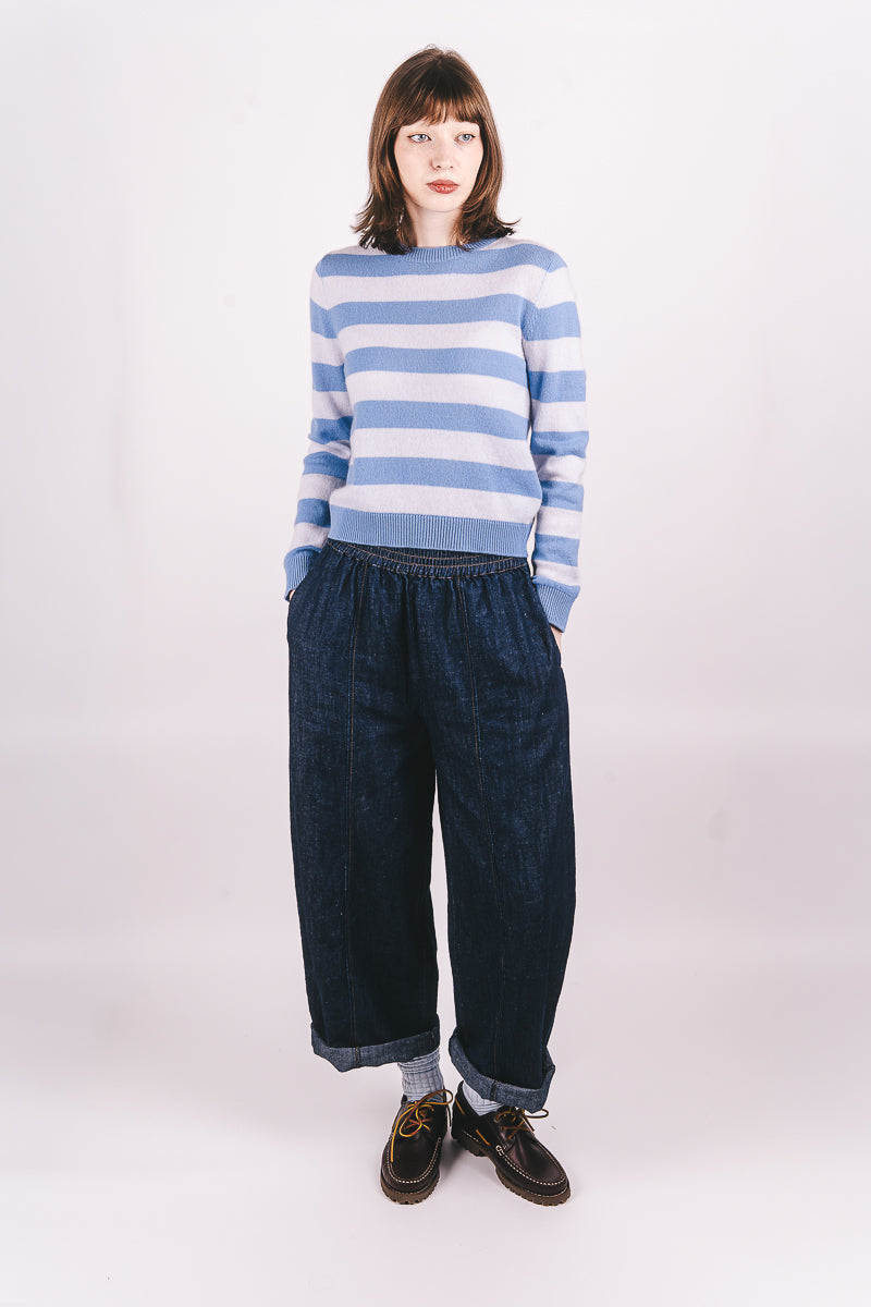 Stripe Cashmere Crew - Skylar/Azure