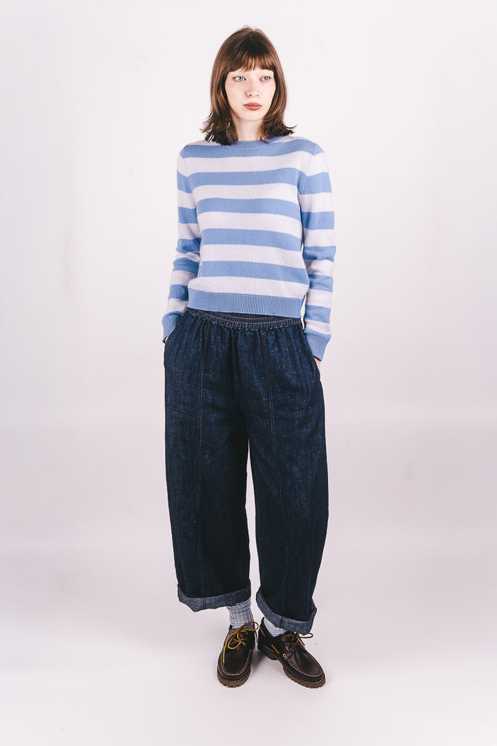 Stripe Cashmere Crew - Skylar/Azure