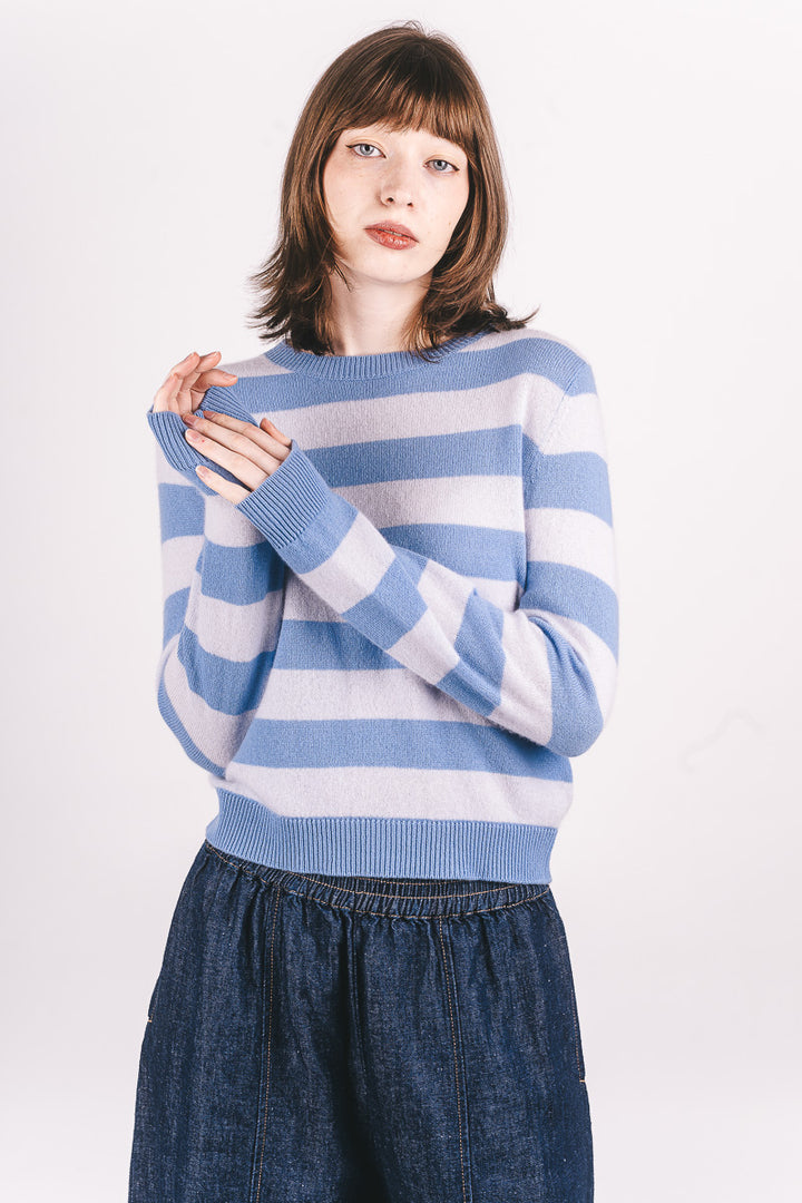Stripe Cashmere Crew - Skylar/Azure