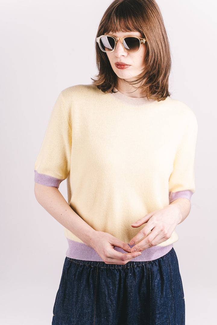 Many Contrast Cashmere T-Shirt - Sorbet/Lace/Lavendula