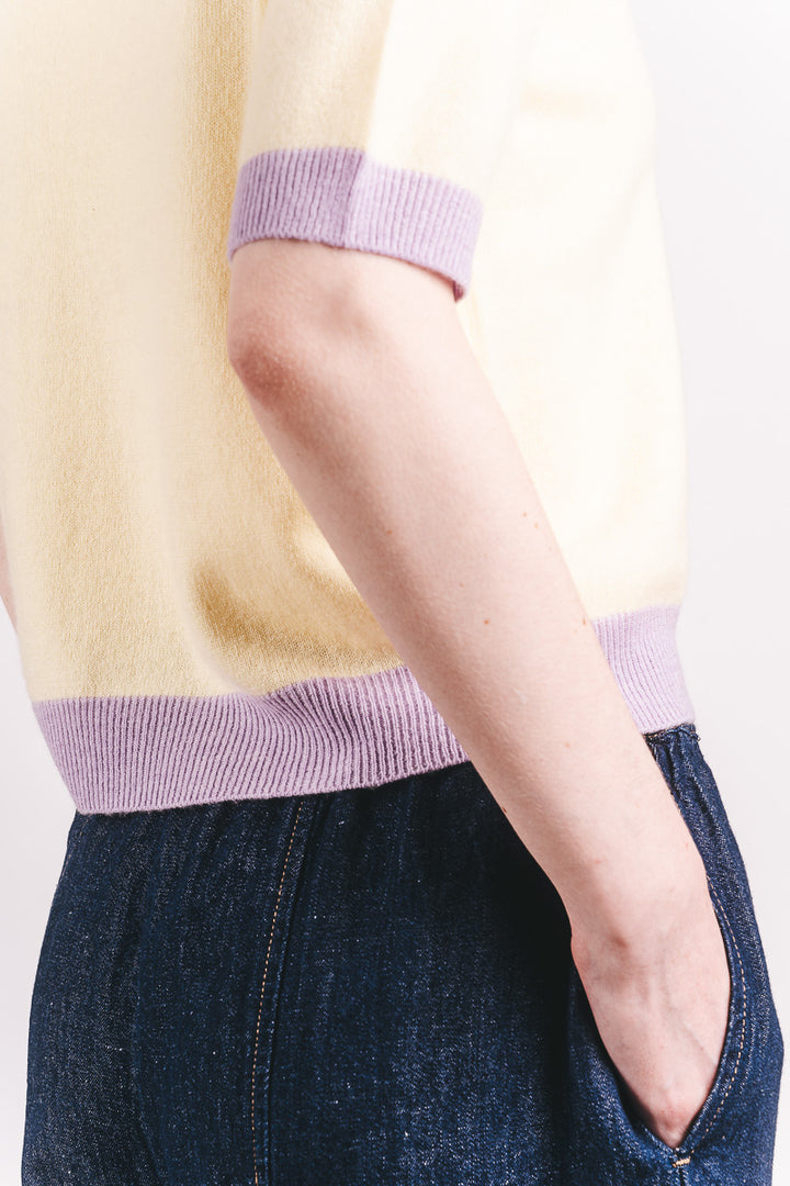 Many Contrast Cashmere T-Shirt - Sorbet/Lace/Lavendula