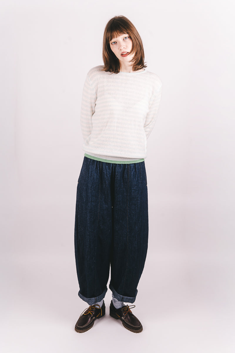 Tipped Little Stripe Cashmere Crew - Noor/Lily/Fresh Green