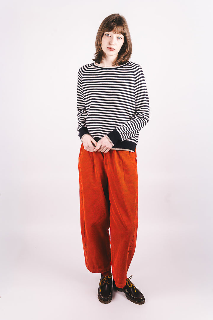 Tipped Narrow Stripe Boyfriend Cashmere - Navy/Cream/Lt Brown