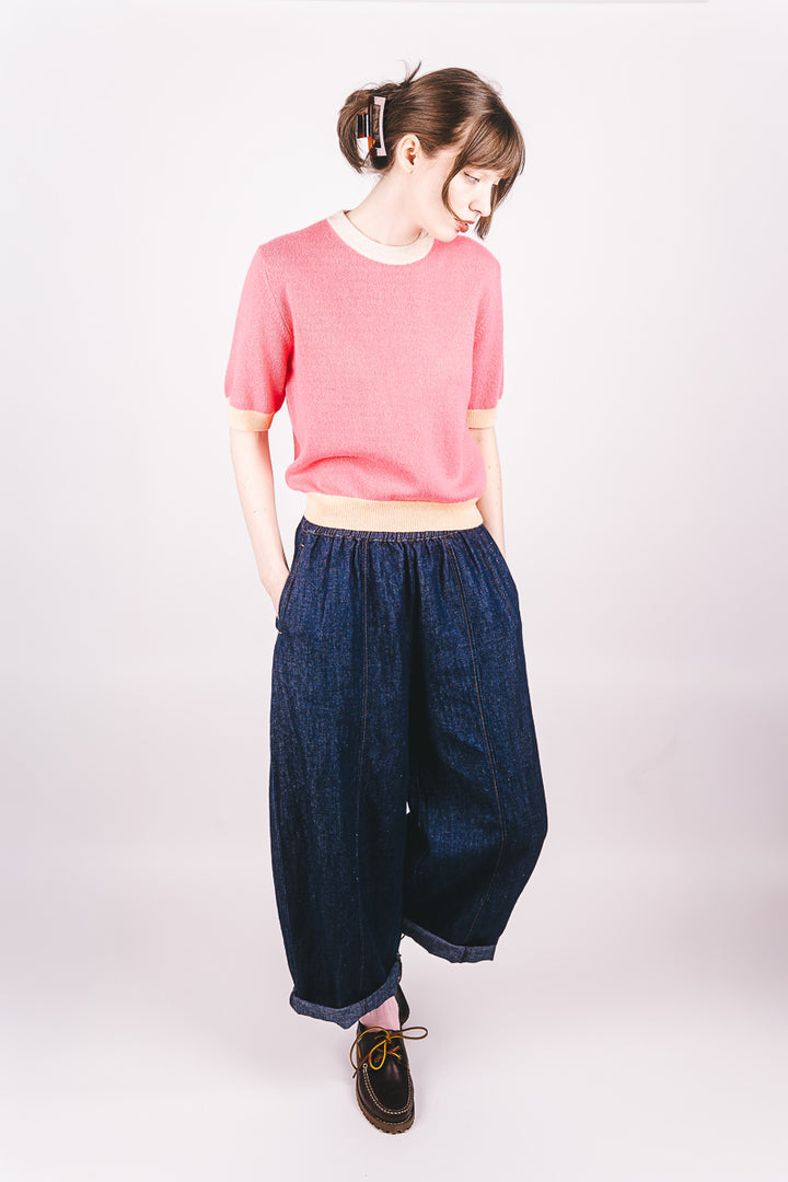 Many Contrast Cashmere T-Shirt - Cosmo Pink/Lace/Bellini