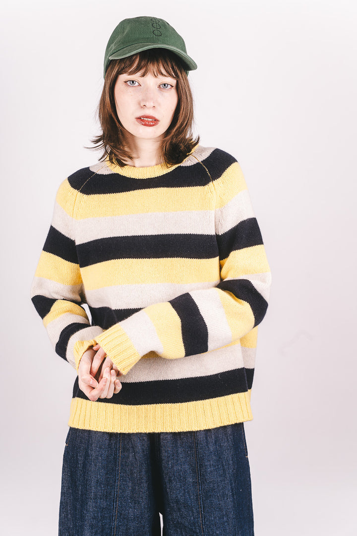 Striped Raglan Crew Knit - Butter/Yellow/Ecru