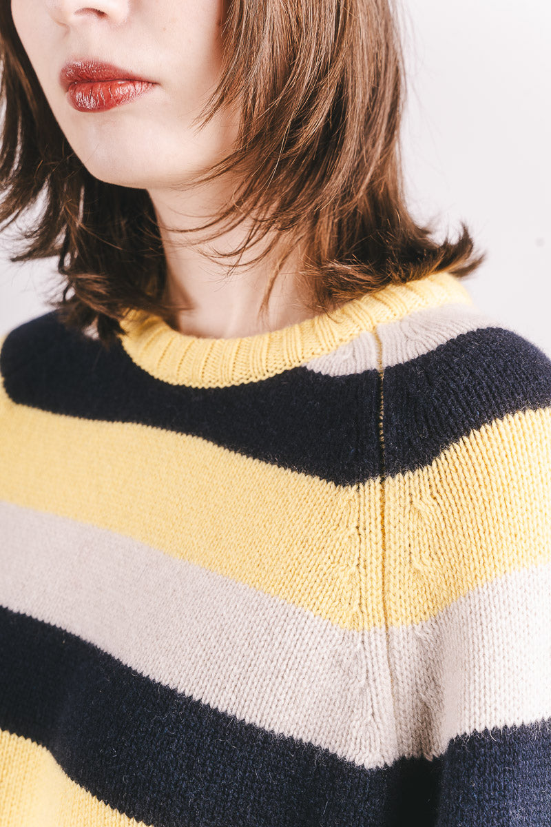 Striped Raglan Crew Knit - Butter/Yellow/Ecru