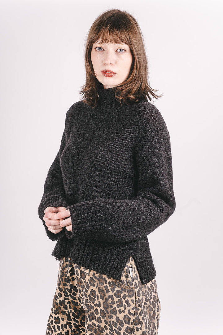 Funnel Neck Jumper - Raven Melange