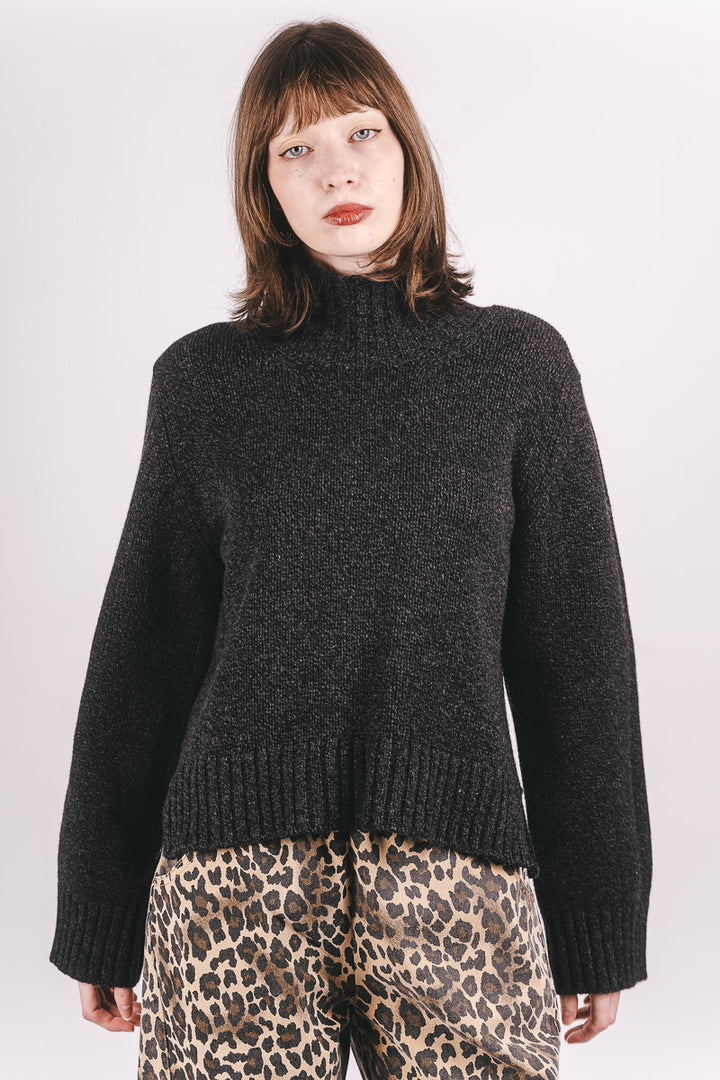 Funnel Neck Jumper - Raven Melange