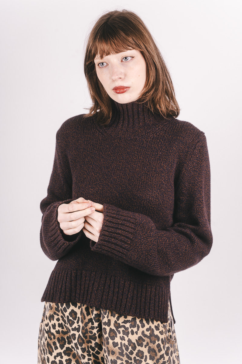Funnel Neck Jumper - Chocolate Melange