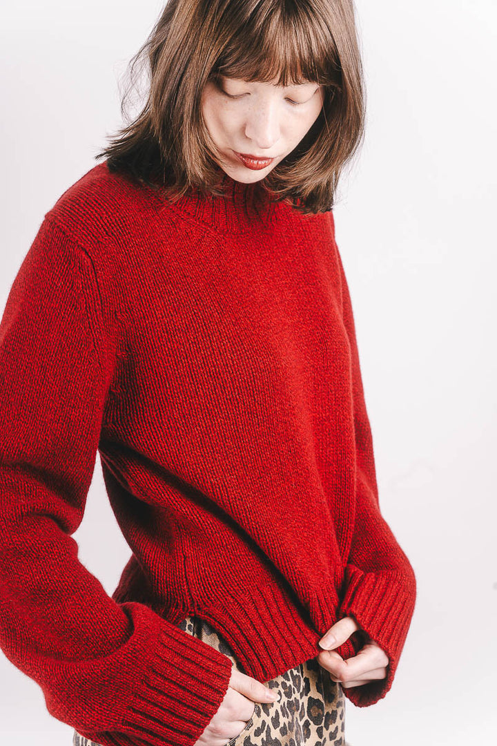 Funnel Neck Jumper - Red Melange