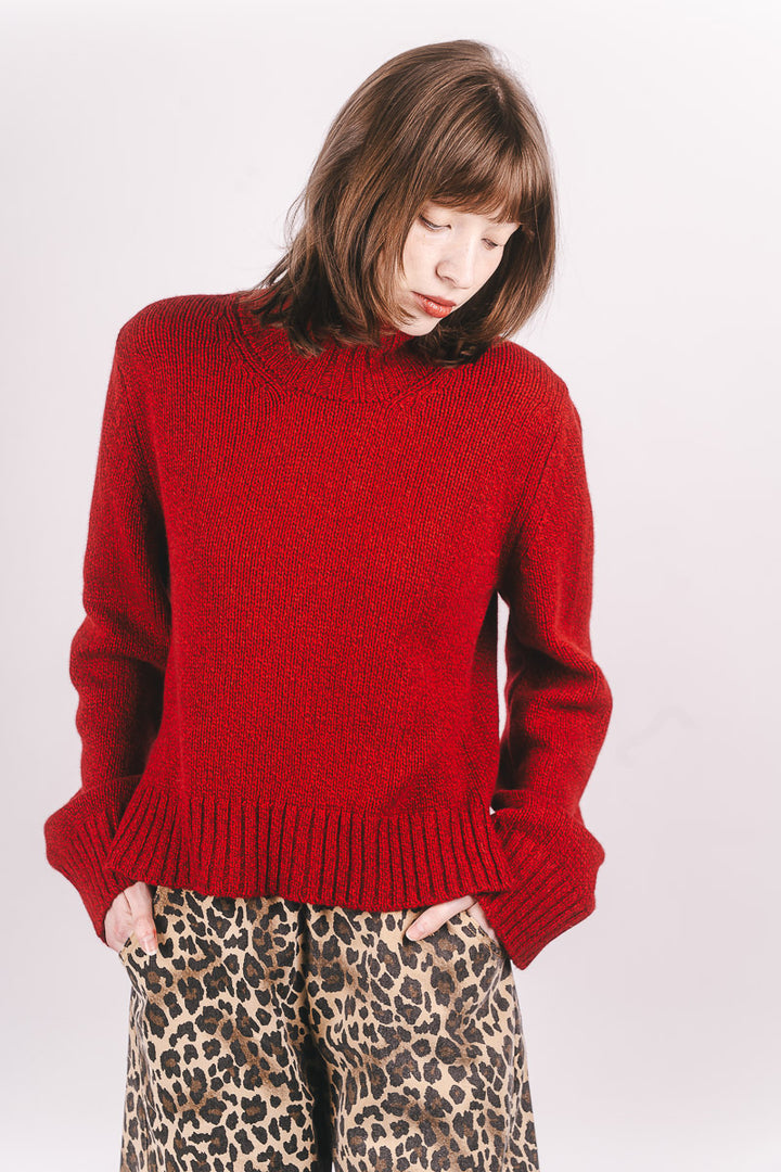 Funnel Neck Jumper - Red Melange
