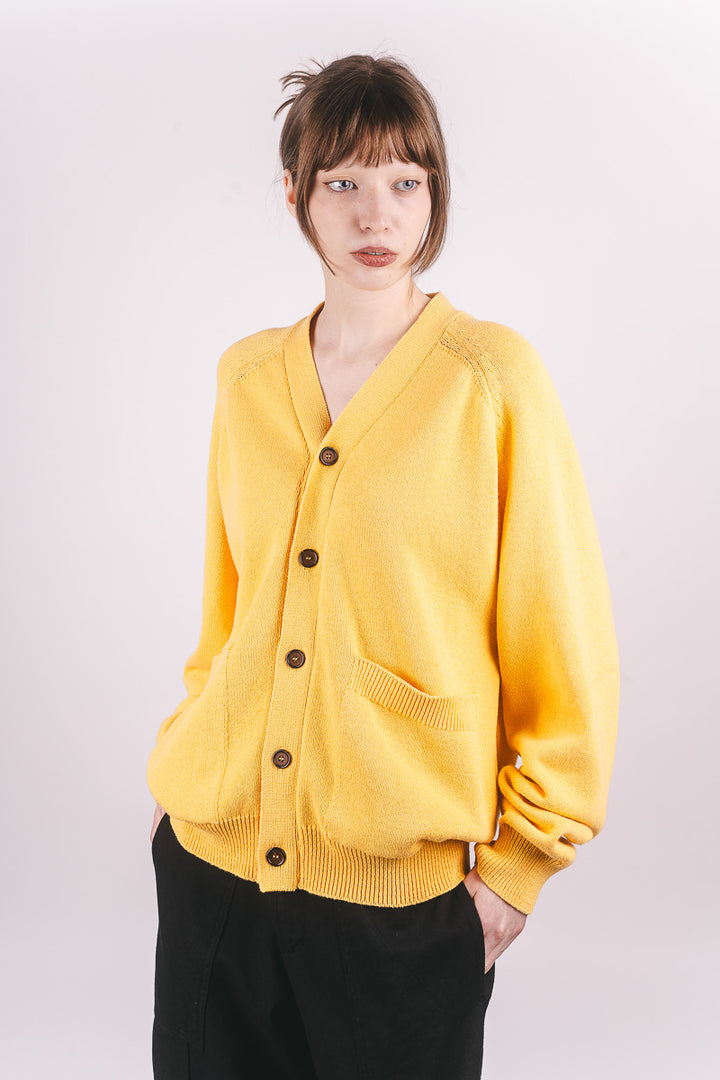 Pocket David Cardigan - Yellow Eco Cotton Knit - Frontiers Woman
