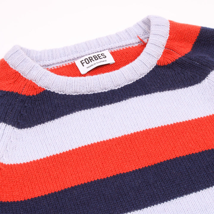 Striped Raglan Crew Knit - Red/Navy/Sky