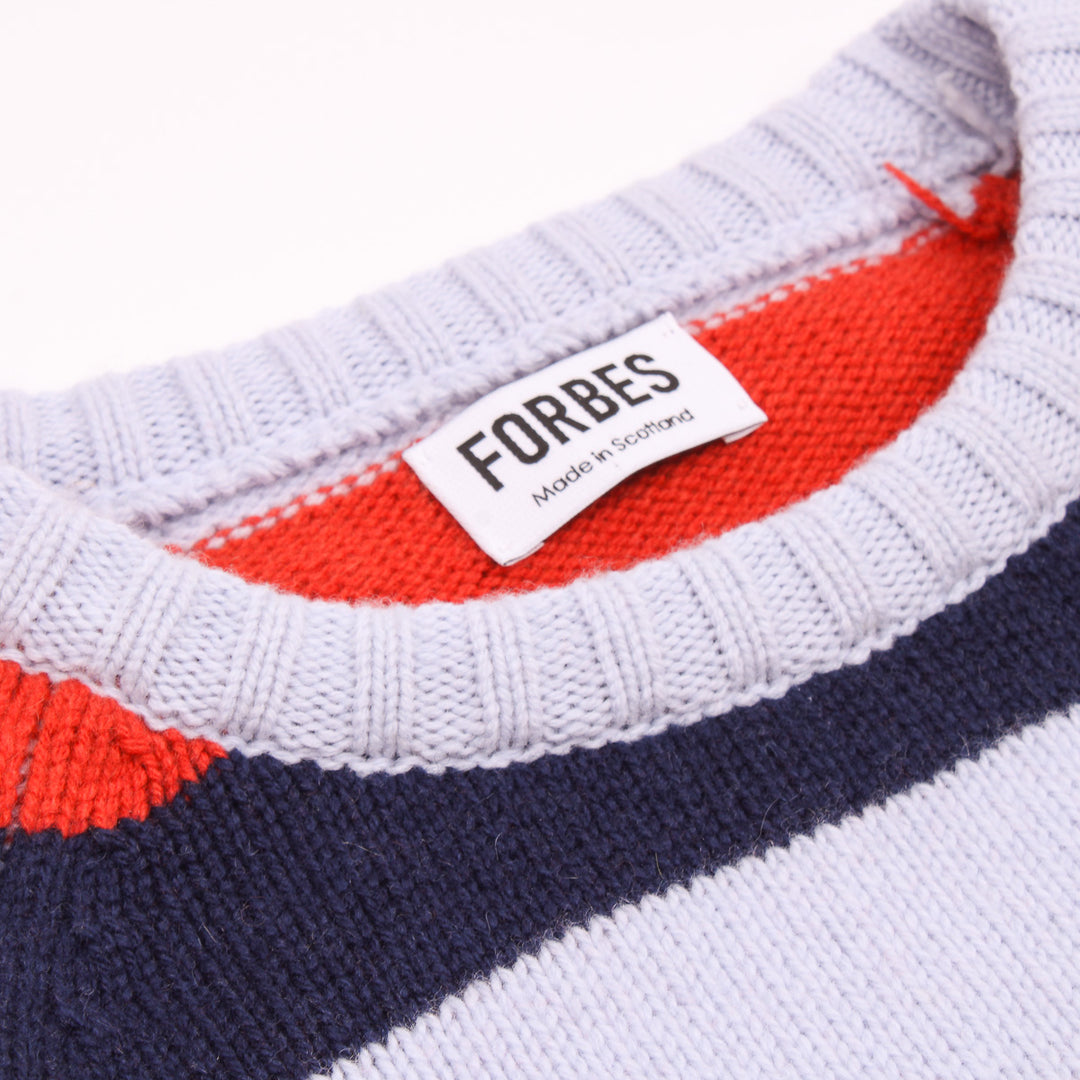 Striped Raglan Crew Knit - Red/Navy/Sky