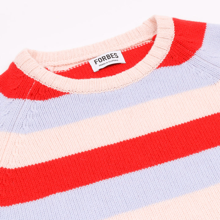 Striped Raglan Crew Knit - Red/Sky/Blush - Frontiers Woman