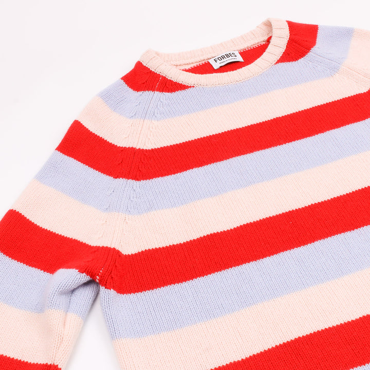 Striped Raglan Crew Knit - Red/Sky/Blush - Frontiers Woman