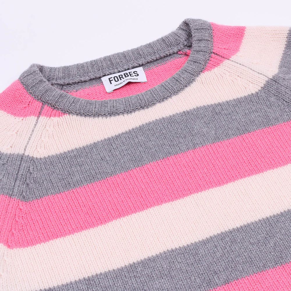 Striped Raglan Crew Knit - Bubblegum/Grey/Ecru - Frontiers Woman