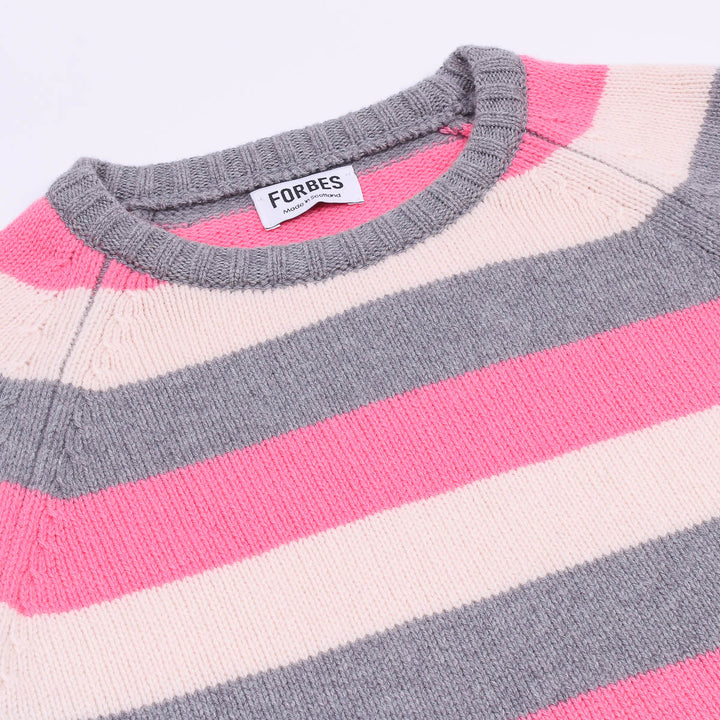 Striped Raglan Crew Knit - Bubblegum/Grey/Ecru - Frontiers Woman
