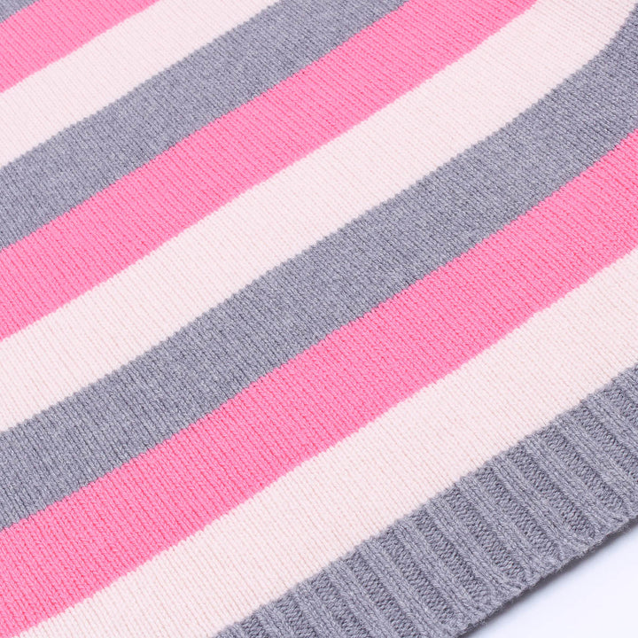 Striped Raglan Crew Knit - Bubblegum/Grey/Ecru - Frontiers Woman