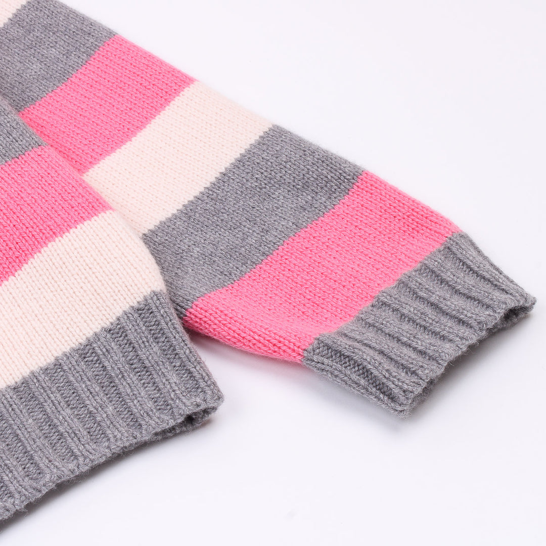 Striped Raglan Crew Knit - Bubblegum/Grey/Ecru - Frontiers Woman