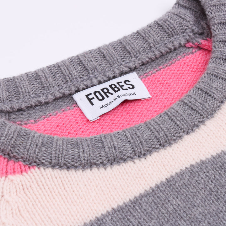 Striped Raglan Crew Knit - Bubblegum/Grey/Ecru - Frontiers Woman