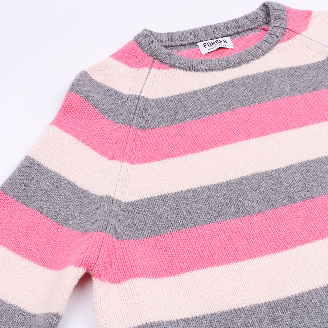 Striped Raglan Crew Knit - Bubblegum/Grey/Ecru - Frontiers Woman