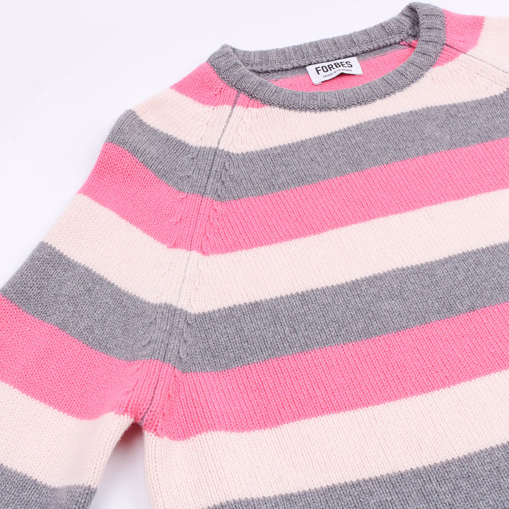 Striped Raglan Crew Knit - Bubblegum/Grey/Ecru - Frontiers Woman