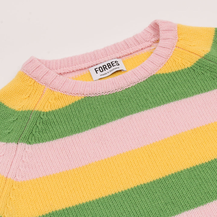 Striped Raglan Crew Knit - Candy/Grass Green/Yellow