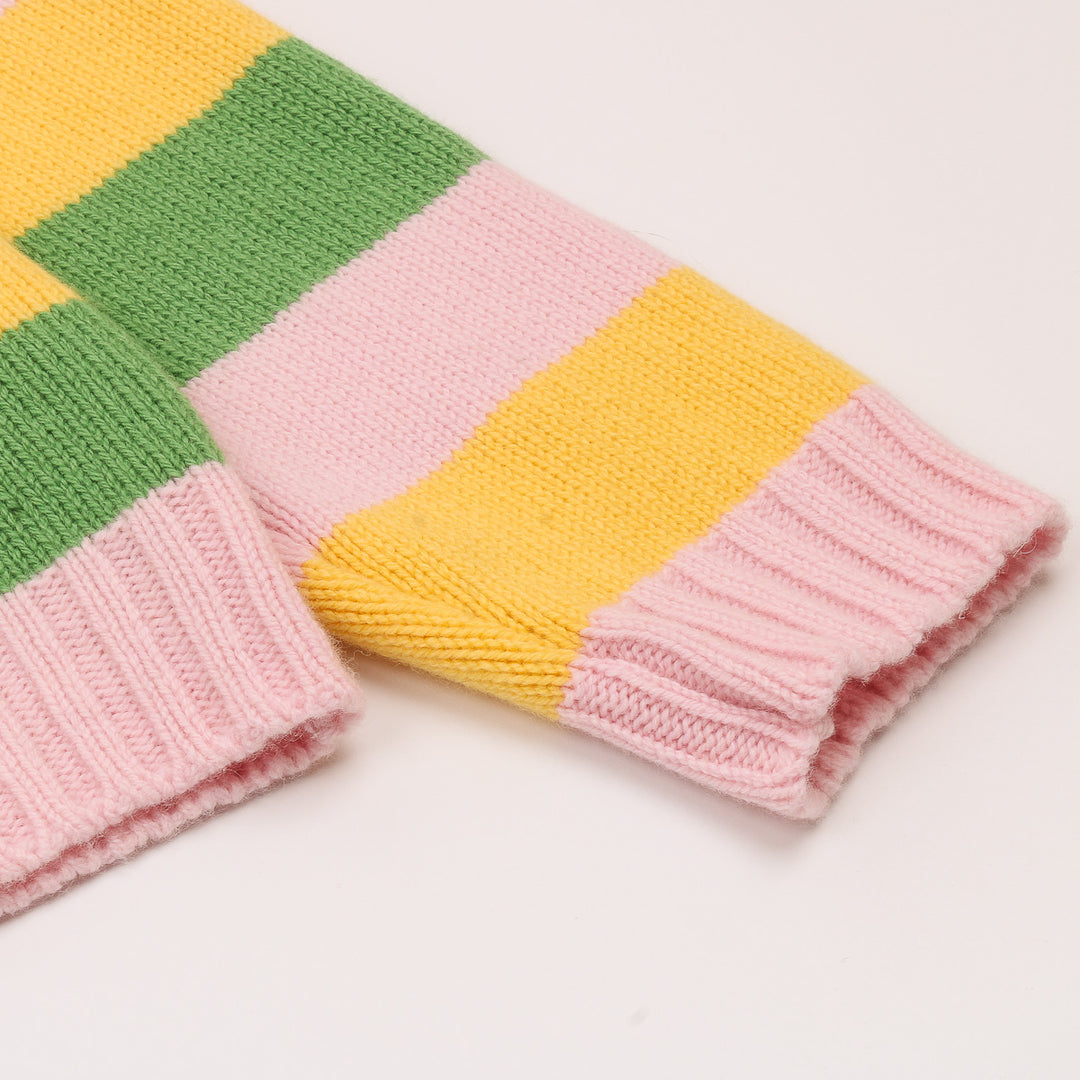 Striped Raglan Crew Knit - Candy/Grass Green/Yellow