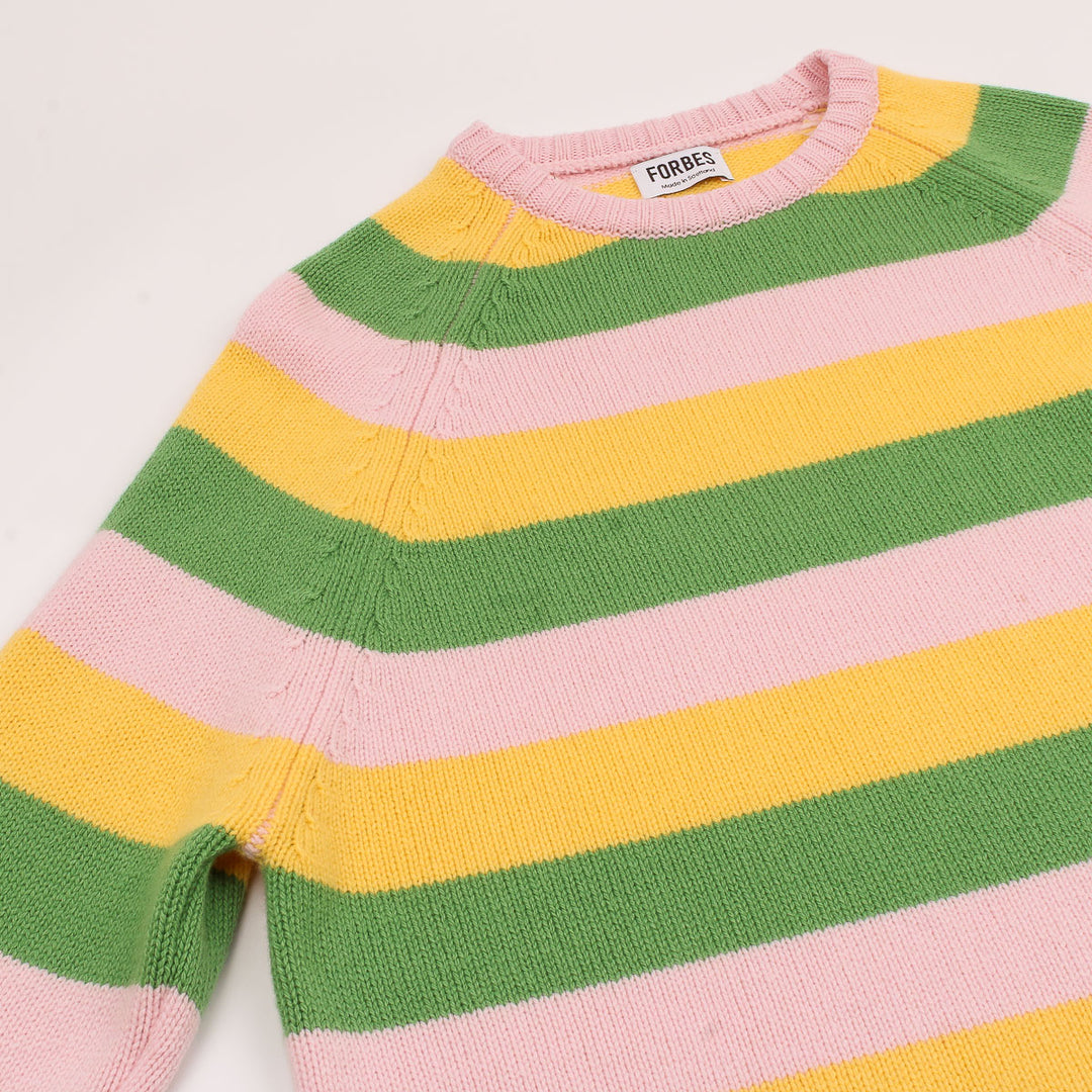 Striped Raglan Crew Knit - Candy/Grass Green/Yellow