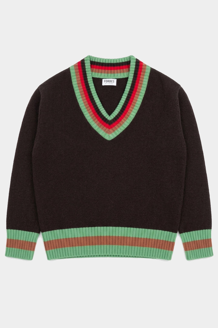Contrast Stripe Heritage Sweater - Espresso