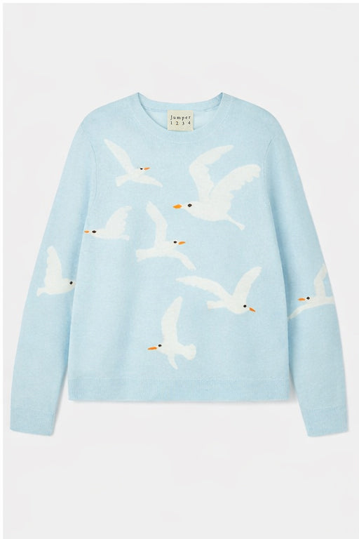 Seagull Cashmere Crew - Pale Blue/Black Pumpkin