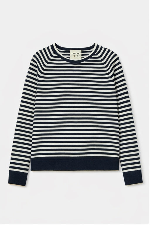 Tipped Narrow Stripe Boyfriend Cashmere - Navy/Cream/Lt Brown - Frontiers Woman