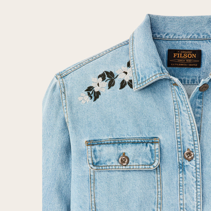 Embroidered Denim Shirt - Pale Indigo