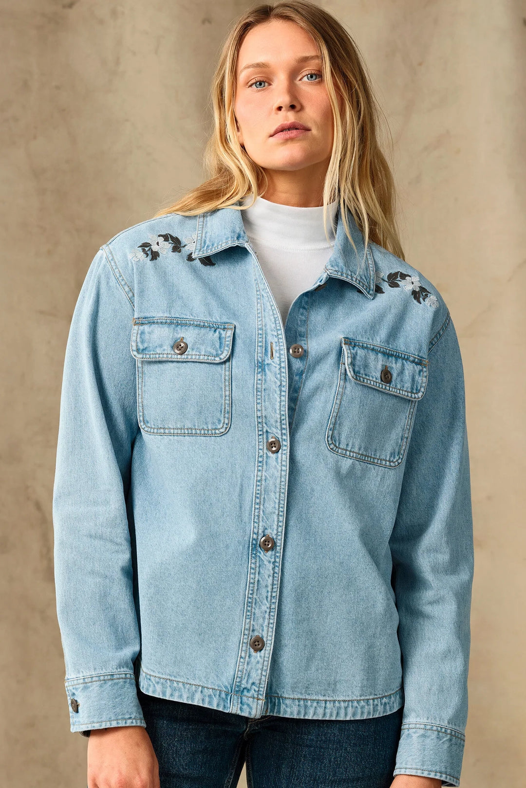 Embroidered Denim Shirt - Pale Indigo