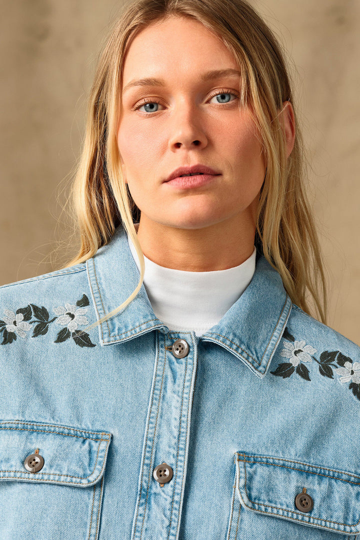 Embroidered Denim Shirt - Pale Indigo
