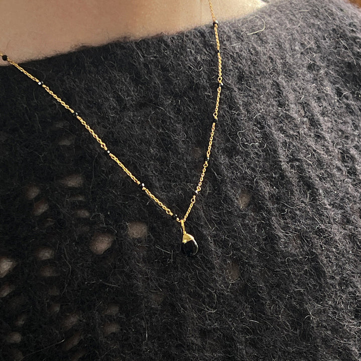 Black Onyx Drop on Black Onyx Rosary Necklace