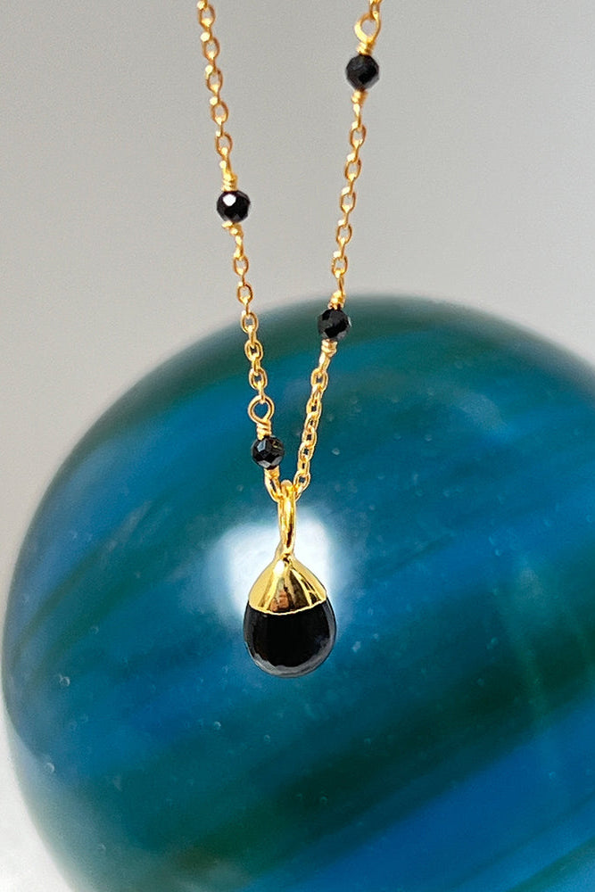 Black Onyx Drop on Black Onyx Rosary Necklace