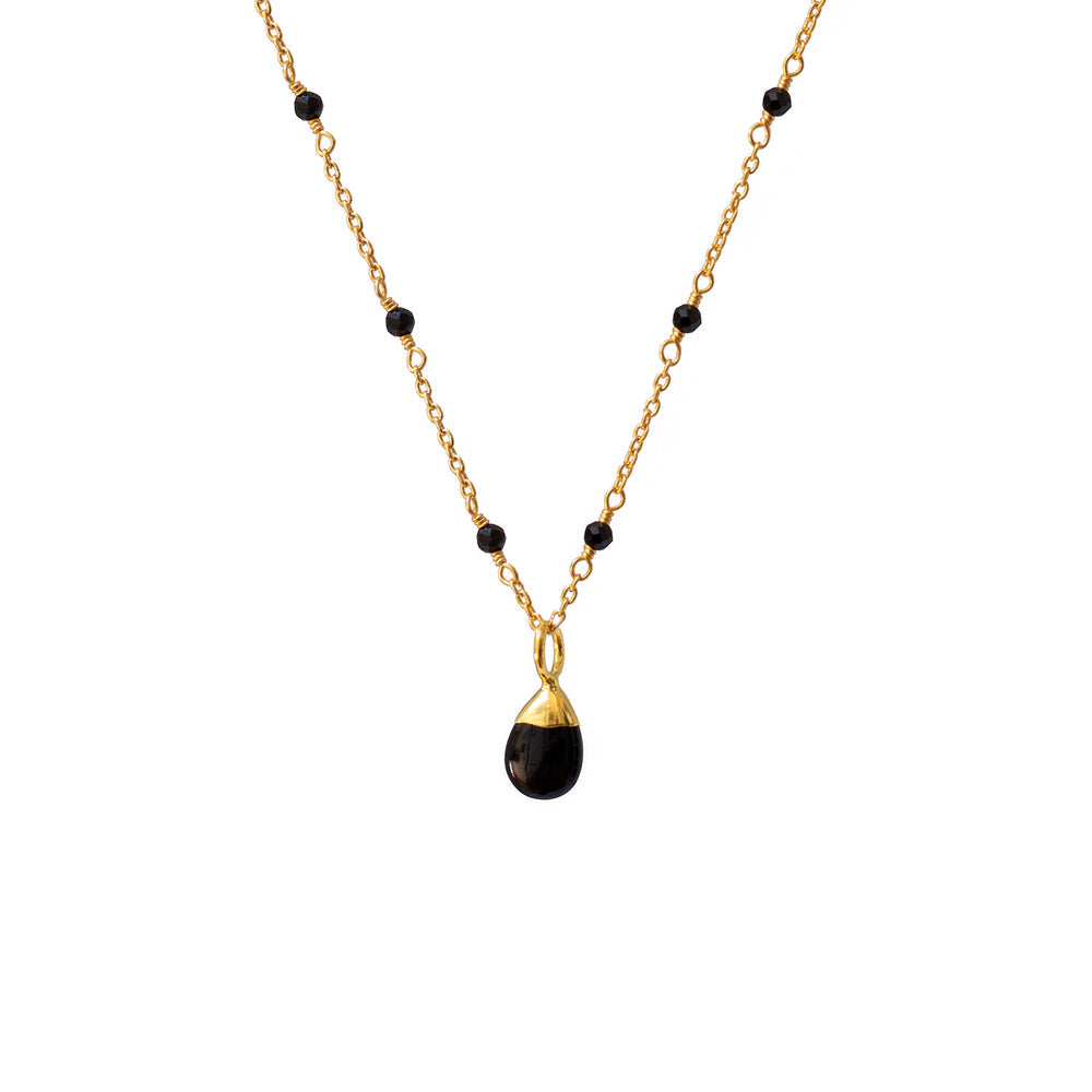Black Onyx Drop on Black Onyx Rosary Necklace