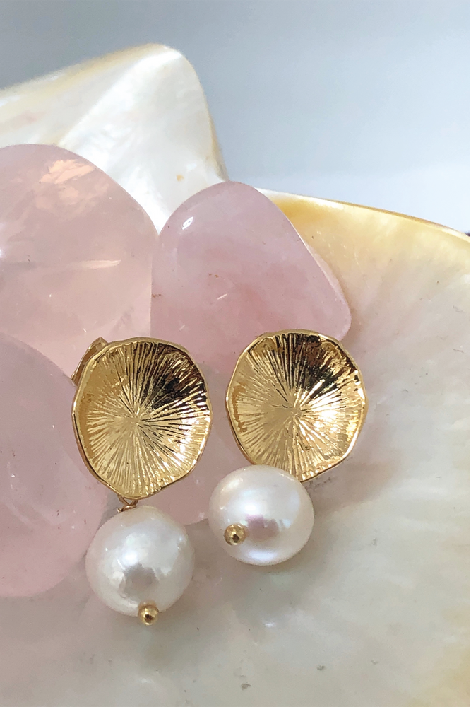 Flower Coral Earrings Freshwater Pearl