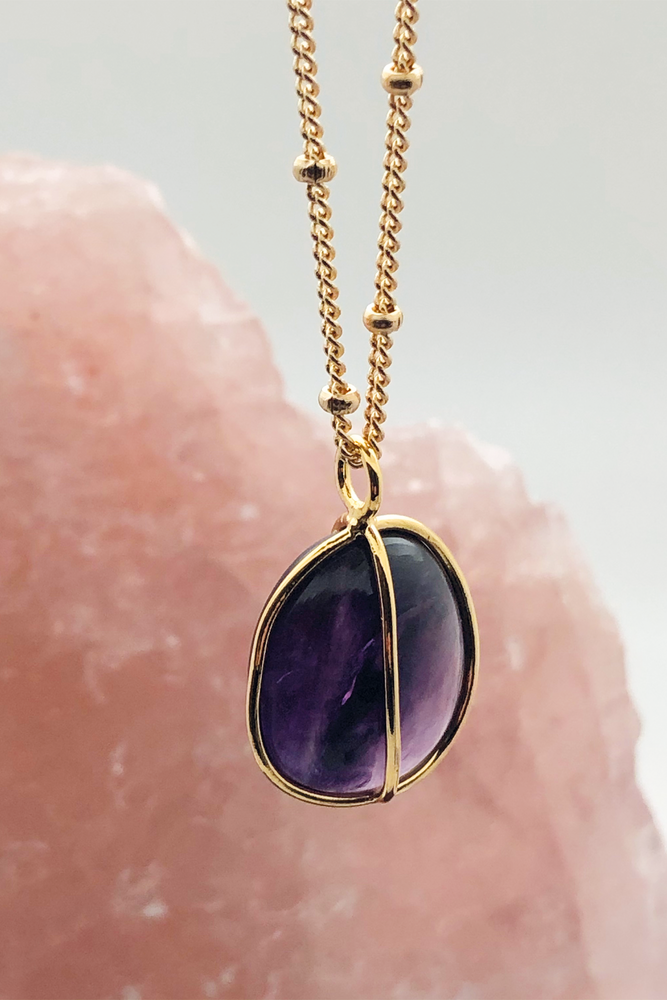 Freeform Amethyst Pebble Pendant Necklace