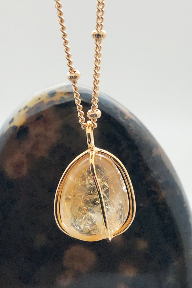 Freeform Citrine Pebble Pendant Necklace