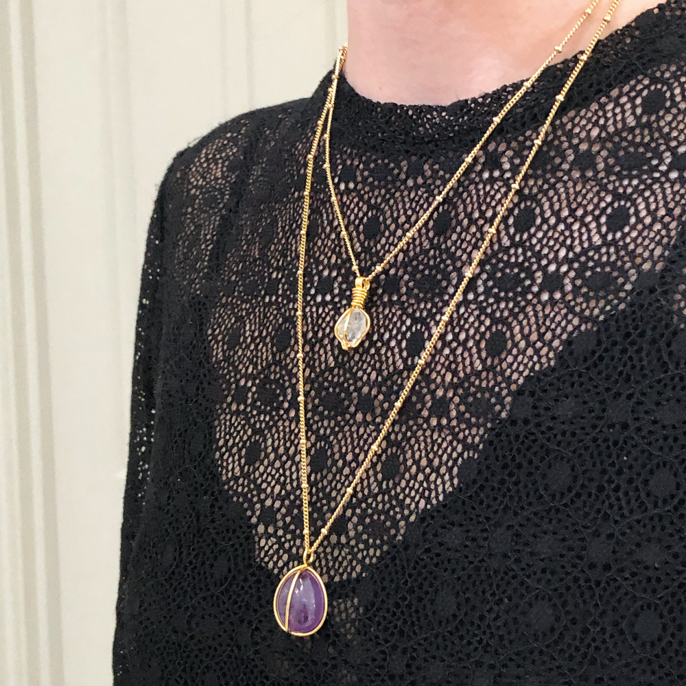 Freeform Amethyst Pebble Pendant Necklace
